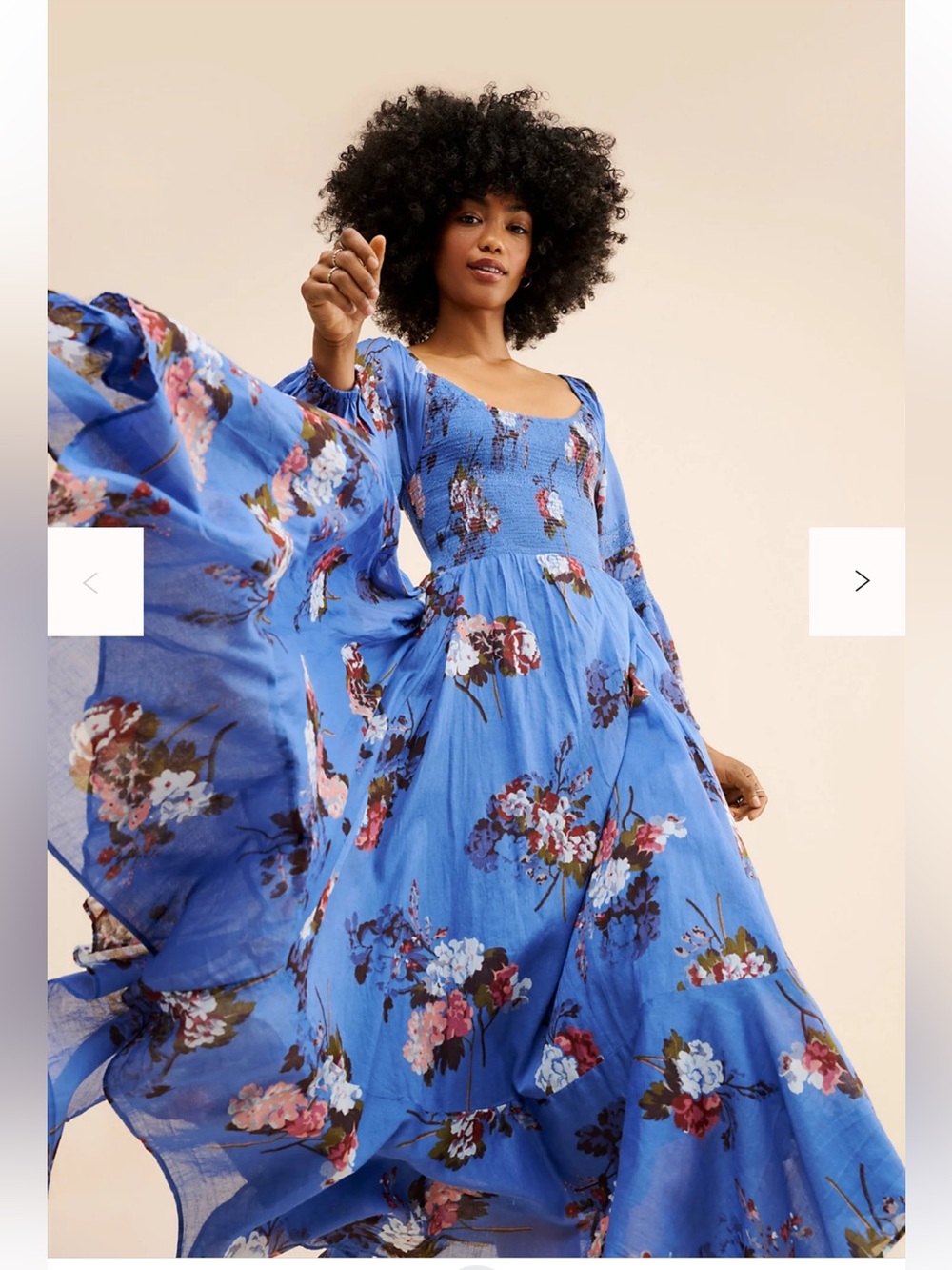 Free People Morning Glory Maxi Dress M Dutch Blue Floral Smocked Boho